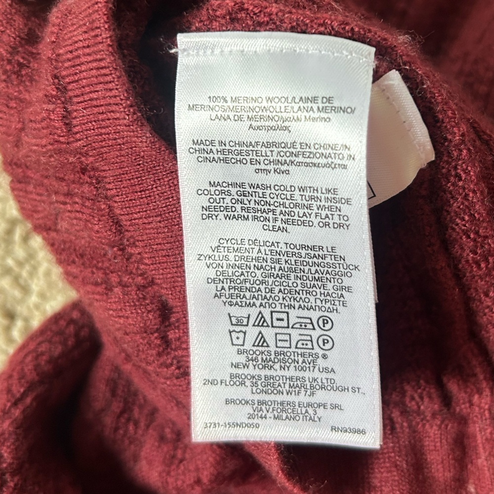BROOKS BROTHERS Burgundy Cable Knit Merino Wool Sweater Luxury Academia Size M - Picture 10 of 12